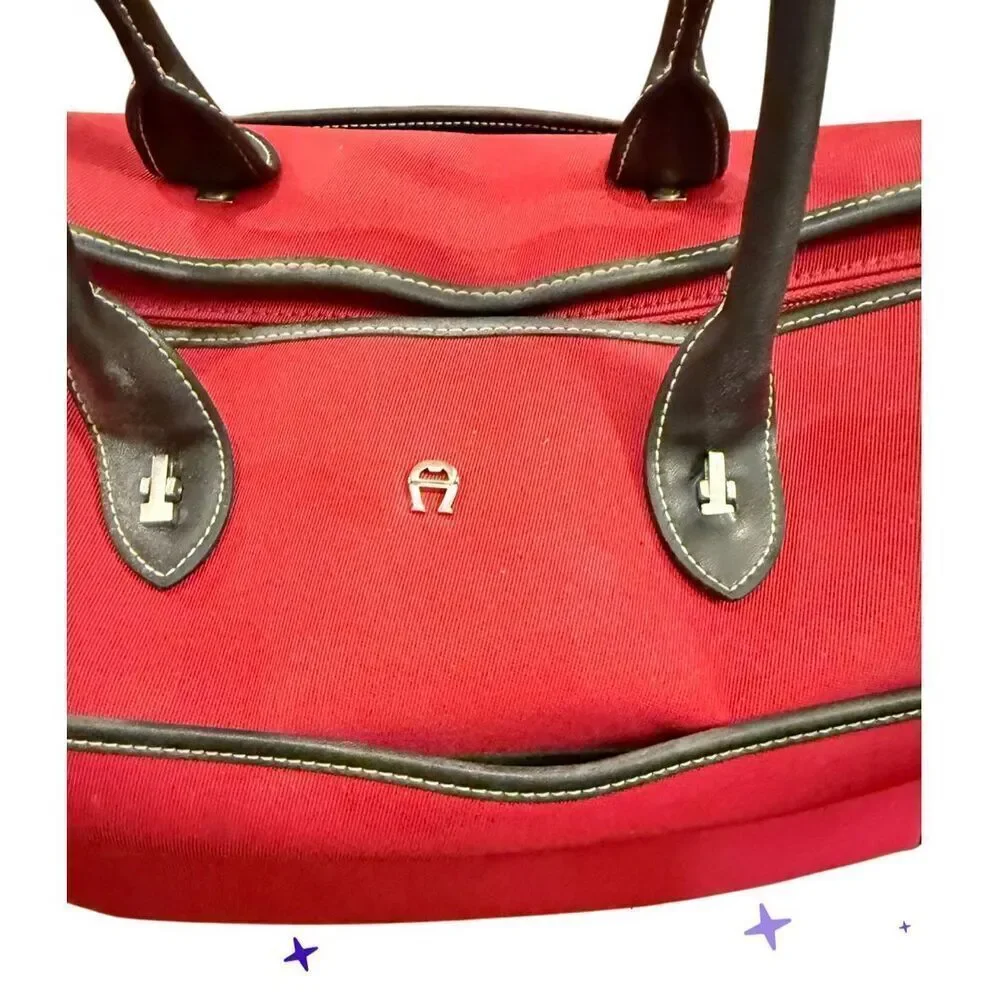 Etienne Aigner Medium Duffel Bag Red Zip Top Weekender